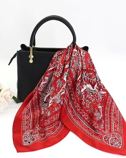 ANDANTINO 100% Pure Mulberry Silk Small Square Scarves -21'' x 21''- Digital Printed Neckerchief –Women Men Lightweight Scarf