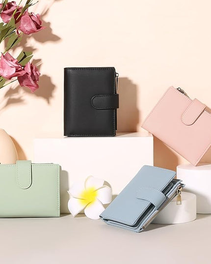 GAEKEAO Small Wallets for Women Leather RFID Blocking Bifold Zipper Pocket Wallet Card Case Purse with ID Window