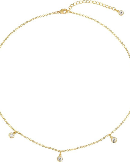 Tewiky Dainty 14k Gold Plated/Silver Cubic Zirconia Necklaces for Women, Simple CZ Jewelry Necklaces Trendy Gifts