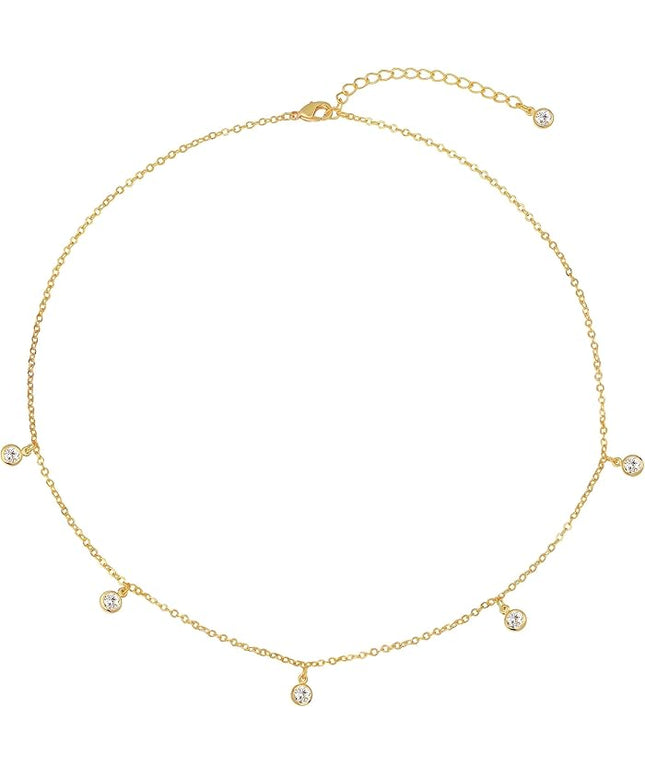 Tewiky Dainty 14k Gold Plated/Silver Cubic Zirconia Necklaces for Women, Simple CZ Jewelry Necklaces Trendy Gifts