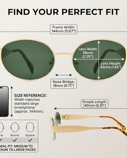 Retro Oval Sunglasses for Women Men - Trendy Gold Sun Glasses - Fashion Metal Frame Shades