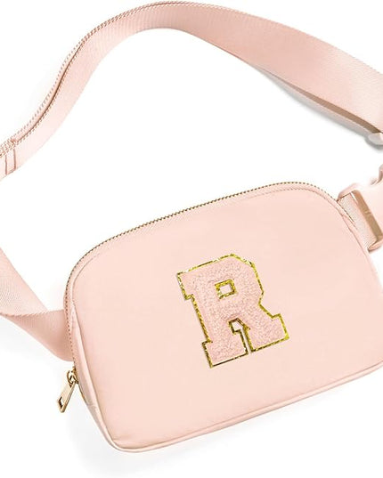 Gitus Gifts for 8 9 10 11 12 Year Old Girls Belt Bag Fanny Pack Crossbody Bags with Initial Letter Patch Cute Stuff Birthday Gifts for Teen Girls Women Personalized Trend Stuff (Coral Pink-R)