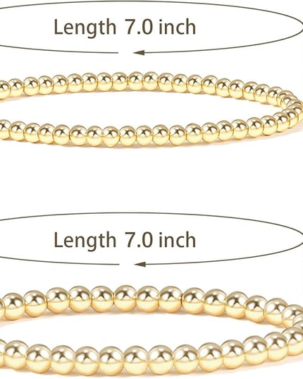 Elegance 11 designs 14K Gold Plated Bead Ball Bracelet Stretchable Elastic Gold Beaded Bracelets for Women