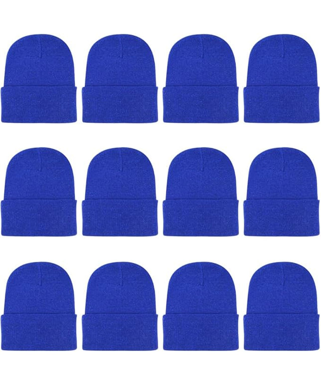 ZH 12-Pack Knitted Winter Beanie Hats for Men and Women, Warm and Cozy Cuffed Skull Caps, Bulk Purchase