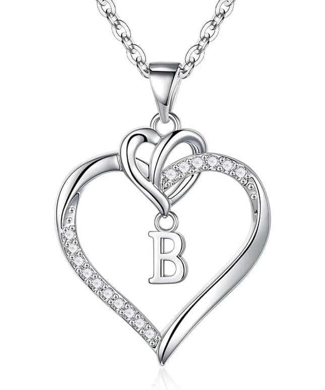 STORUP Christmas Gifts for Women Teen Girls - Heart Initial Necklaces for Women Girls, 14K-Gold-Plated Cubic Zirconia Initial A-Z Pendant Dainty Heart Necklaces for Teen Girl Jewelry Birthday Gifts