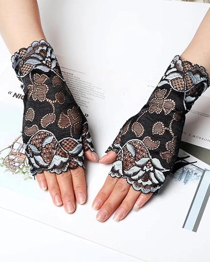 Women's Short Lace Gloves Fingerless for Driving Wedding Wrist Length Bridal Prom Gloves