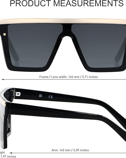 LYZOIT Square Oversized Sunglasses for Women Men Big Flat Top Fashion Shield Large UV Protection Rimless Shades