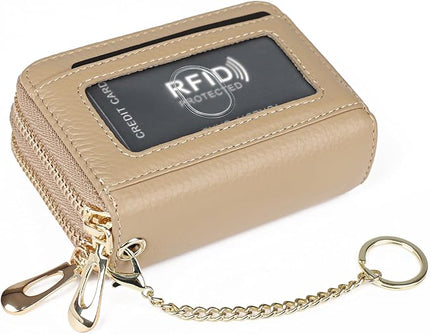imeetu RFID Credit Card Holder, Small Leather Zipper Card Case Wallet for Women