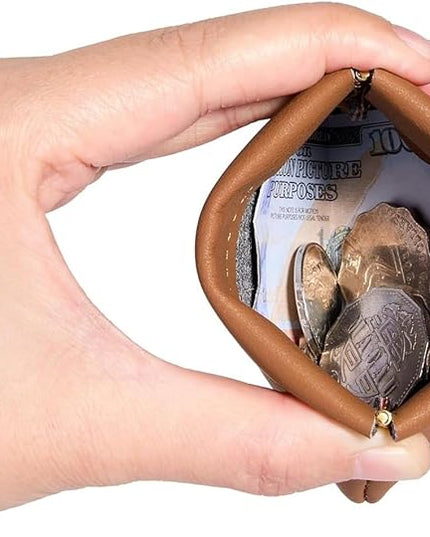 ZYLOXAR Squeeze Coin Purse Genuine Leather Wallet Compact Change Holder Travel Pouch for Women Gift Box (Brown)