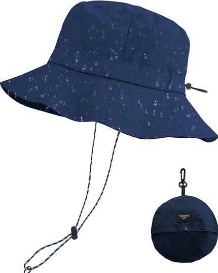 PFFY Quick Dry Waterproof Packable Bucket Hat for Women Men Outdoor Sun Hats with Detachable Chin Strap