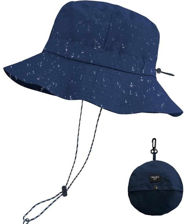 PFFY Quick Dry Waterproof Packable Bucket Hat for Women Men Outdoor Sun Hats with Detachable Chin Strap