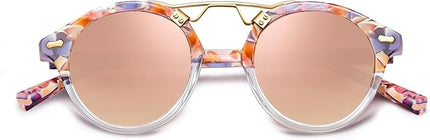 CARFIA Small Face Acetate Polarized Sunglasses for Women UV Protection, Retro Double Bridge Eyewears Metal Brow Round Sunnies