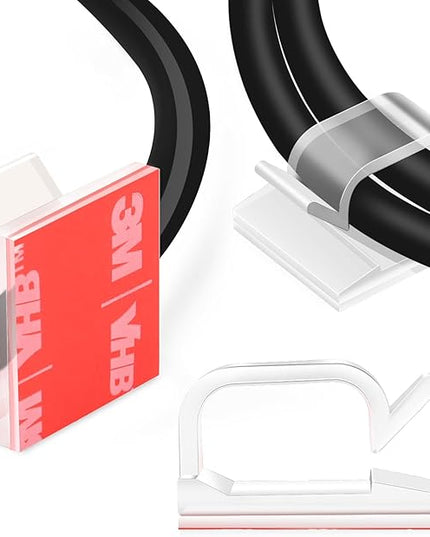 120PCS XHF Adhesive Cable Wire Clips Clear, Outdoor Christmas Light Clips, Cable Holder Staples Cable Management Wire Organizer Cord for Under Desk, Car, Wall, TV PC Ethernet Cable