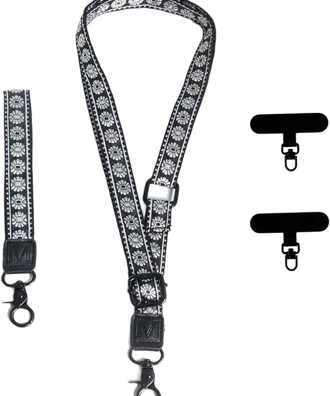 Adjustable Lanyard for Phone, Camera, Name Tags, ID card, Keychain and Wristlet Straps with 2 phone pads(Black)