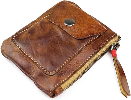 ZYLOXAR Genuine Leather Coin Pouch with Zipper Snap Closure Crazy Horse Wallet for Women (Brown)