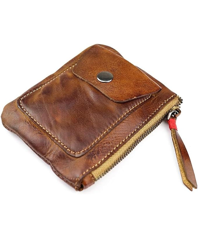 ZYLOXAR Genuine Leather Coin Pouch with Zipper Snap Closure Crazy Horse Wallet for Women (Brown)