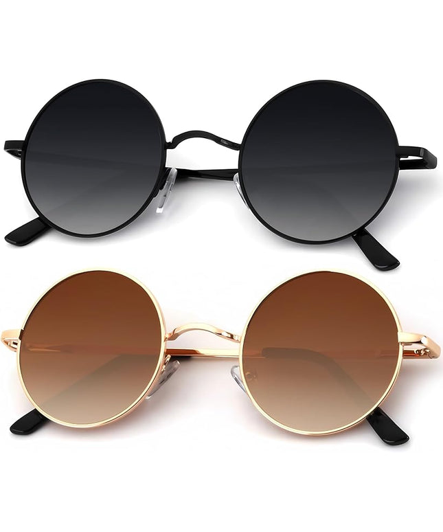 KALIYADI Round Polarized Sunglasses for Men Women Retro Metal Hippie Circle Style Sun Glasses UV Protection