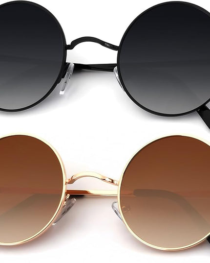 KALIYADI Round Polarized Sunglasses for Men Women Retro Metal Hippie Circle Style Sun Glasses UV Protection