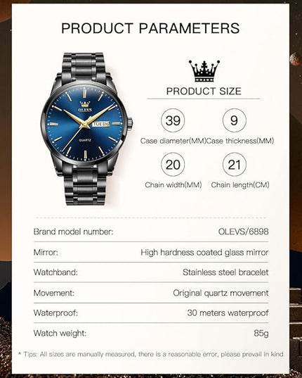 OLEVS Men's Luxury Watch Waterproof Luminous Easy Read Chronograph Watches Full Gold/White Dail/Black Face with Calendar Wristwatch
