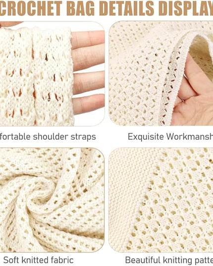 COOKOOKY Crochet Beach Tote bag Summer Beach Bag for Women Aesthetic Mesh Tote Bag Hippie Bag Knit Bag