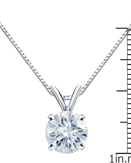 1/2 to 3 1/2 Carat Round Moissanite Solitaire Pendant Necklace in 14k Gold (H-I, cttw) 4-Prong 16 to 18 Inch Adjustable Chain Spring Ring by Diamond Wish