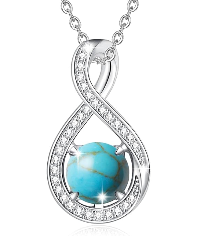 FANCIME Birthstone Necklaces for Women Fine Jewelry Sterling Silver Infinity Pendant Anniversary Birthday Gifts for Her Women Wife Mom Lady Daughter, Chain 16"+2" Extend