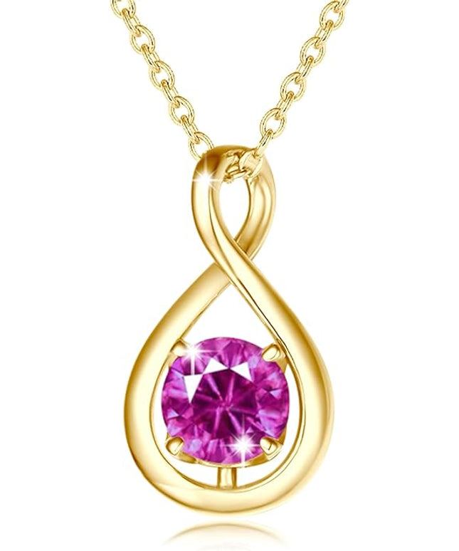FANCIME Birthstone Necklaces for Women Fine Jewelry Sterling Silver Dainty Infinity Pendant Anniversary Birthday Christmas Gifts for Her Wife Mom Lady Daughter, Chain 16"+2" Extend