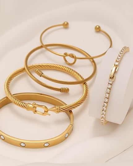 18 K Gold Plated Love Bangle Bracelet Stack Cuff Jewelry for Women Jewelry Set for Women Gift with Box