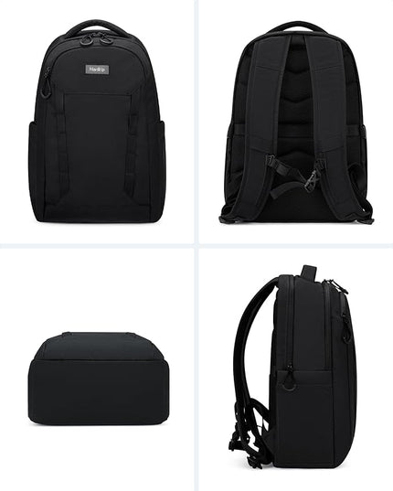 Travel Laptop Backpack Carry On, 18 Inch Large Work Backpack School Book Bags, Light Water Resistant Backpacks for Women Men with Luggage Strap Water Bottle Pocket Chest Strap, Black
