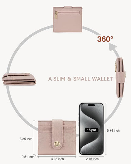 BOSTANTEN Slim Wallet for Women Small RFID Blocking Credit Card Holder Leather Bifold Wallets with Zipper Coin Pocket Pink