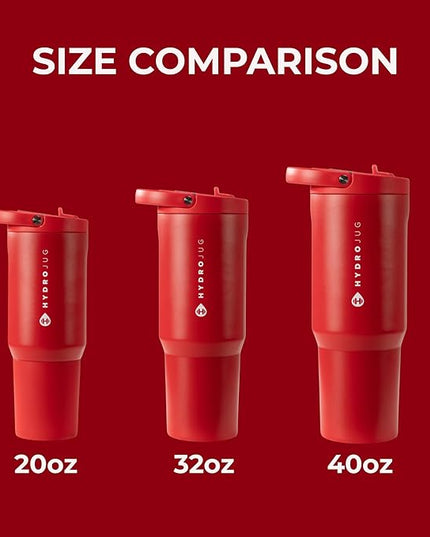 HydroJug Sport - Stainless Steel Tumbler with Straw, Vacuum Insulated, 20oz Leakproof Water Bottle, Ergonomic Design, Reusable, Dishwasher Safe, Rubber Base, Durable for Gym or Outdoors, Alumni Red