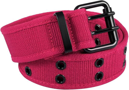 moonsix Canvas Web Belts for Men,Solid Color Casual Double Hole Grommet Belt