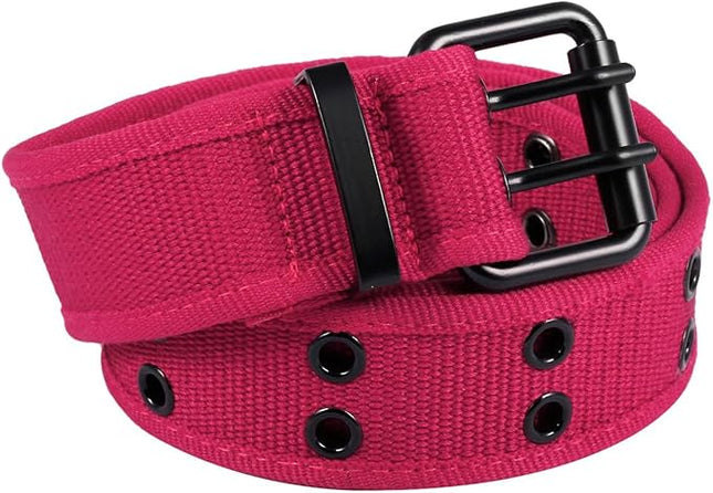 moonsix Canvas Web Belts for Men,Solid Color Casual Double Hole Grommet Belt
