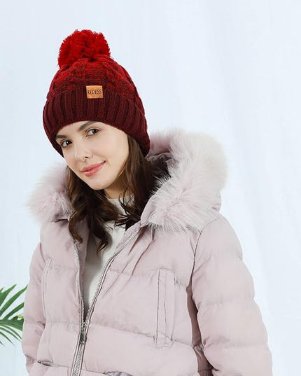REDESS Women Winter Pompom Beanie Hat with Warm Fleece Lined, Thick Slouchy Snow Knit Skull Ski Cap