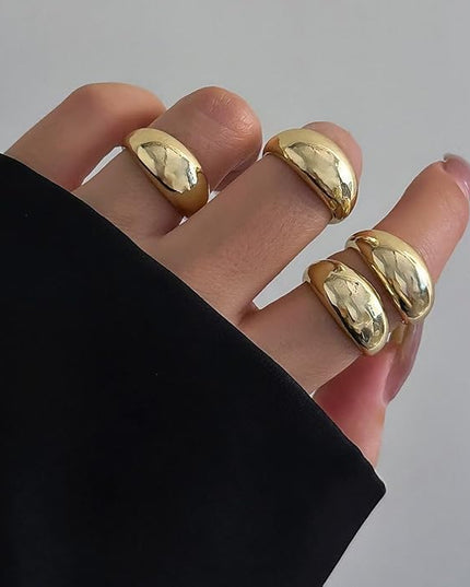 GiftInBox Gold Chunky Rings Set for Women Open Stacking Knuckle Ring Adjustable Round Dome Rings Set Minimalist Irregular Statement Women Ring Jewelry Gift