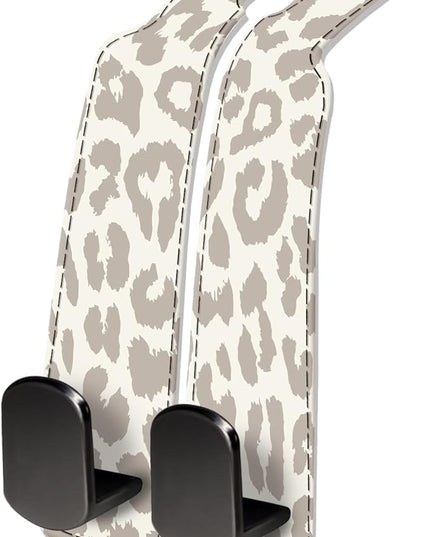 Car Seat Headrest Hook, Universal Leather Cute Hanger Holder Hook, Storage Organizer Interior Accessories for Purse Bags Handbag Luxury Grey Leopard
