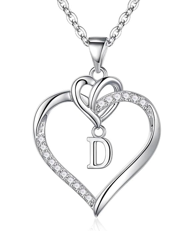 STORUP Christmas Gifts for Women Teen Girls - Heart Initial Necklaces for Women Girls, 14K-Gold-Plated Cubic Zirconia Initial A-Z Pendant Dainty Heart Necklaces for Teen Girl Jewelry Birthday Gifts