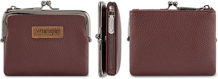 Montana West Wrangler Women's Wallet RFID Blocking Wallets Small Bifold Credit Card Holder with Kiss Clasp Burgundy Red