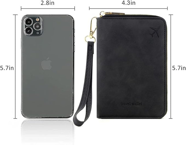 Passport Holder for Travel Women and Men RFID Passport Holder with Card Slots Holder Passport Case Passport cover Passport Wallet Travel Essentials and Accessories (Short Zipper, SZH-Black)