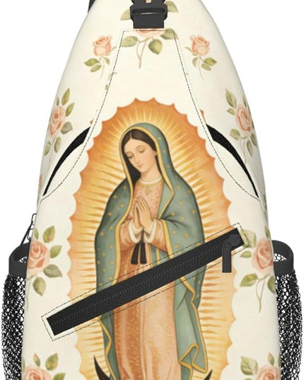 Our Lady of Guadalupe Sling Bag Crossbody Bags Clovers Chest Bag for Travel Hiking for Men Women Flower Mary 4