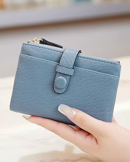 AOXONEL Women's Wallets Leather Wallets for Women Rfid Small Ladies Wallet Billfolds for Women,Trifold Mini Wallets for Women with Double Zipper Coin Pocket (Blue)