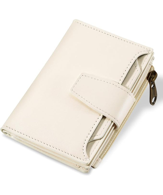 Airkit Small Wallet Women RFID Blocking Soft Leather Bifold Compact Card Holder Wallet for Women with Zipper Coin Pocket 4 ID Window