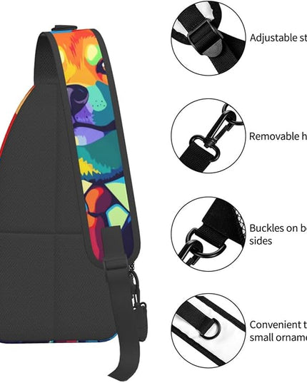 Animal Face Sling Bag Crossbody Bags Chest Bag Backpack for Travel Running and Hiking for Men Women Colorful Dog 2