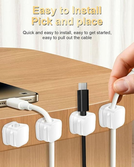 18 Pack Cord Organizer Holder, Magnetic Cable Clips Management, Easy Adhesive Phone Charging Cable Keeper, Hide Or Organize Desk Cable for Kitchen, Office, Car, Nightstand（White and Black）