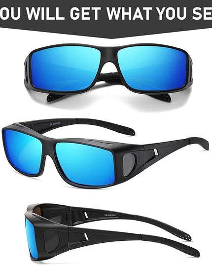 Wzerry Sunglasses Fit Over Glasses Polarized for Men Women, Wrap-Around Glasses UV400 Protection for Driving and Outdoor
