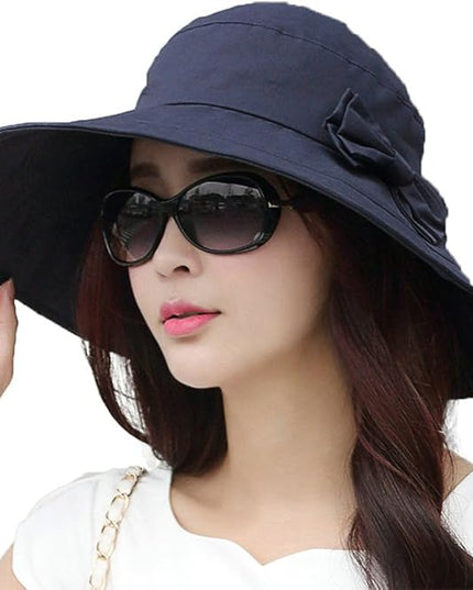 Comhats Packable Summer Cotton Sun Hat Bucket for Women UV Protection Wide Brim Beach Gardening Travel 54-64CM