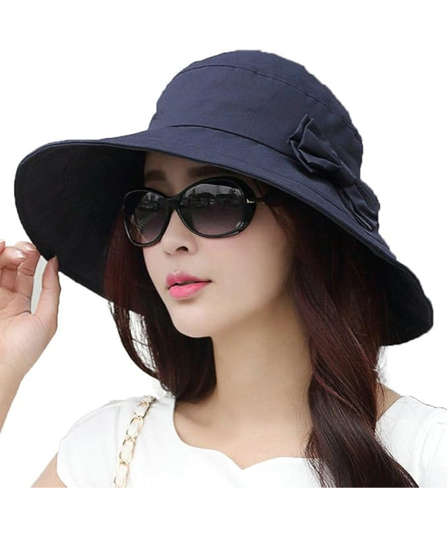 Comhats Packable Summer Cotton Sun Hat Bucket for Women UV Protection Wide Brim Beach Gardening Travel 54-64CM