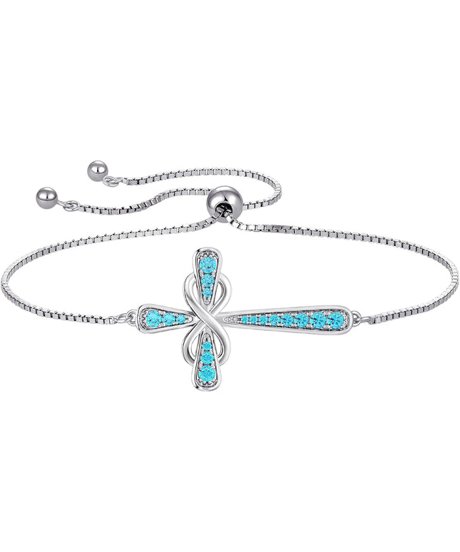 YL Cross Bracelet 925 Sterling Silver Infinity Sideways Link Bracelet Birthstone Jewelry for Women