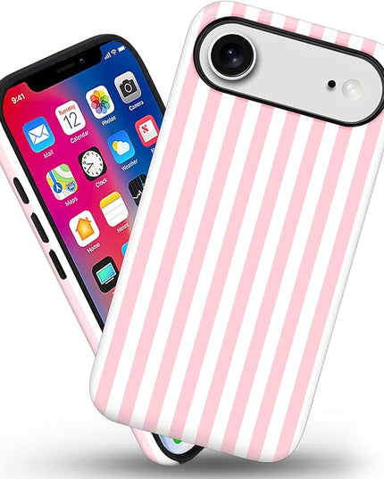 Magnetic for iPhone 17 Air Case Cute Stripes Phone Case, Shockproof Slim TPU and Hard PC Protective Phone Cover Compatible with MagSafe Designed for Women Girls, Pink and White