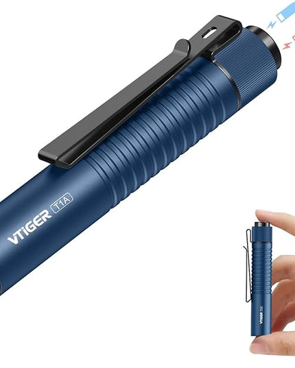 VTIGER T1A Mini Pocket EDC Flashlight with Clip,1300 Lumen Compact AA Rechargeable LED Little Flashlights, Super Bright Tail Switch Small Flash Light with Magnet for Camping,Hiking,Outdoor,Emergency